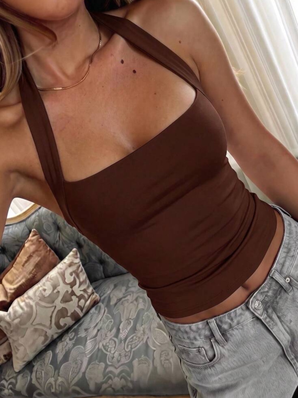 Brown Halter Tank Top For Women